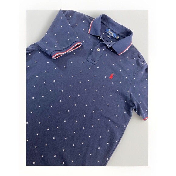 Polo Ralph Lauren Shirt Men’s M Blue Star Print Classic Fit Polo Preppy Golf - Picture 1 of 10
